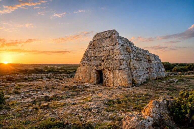 De bootvormige prehistorische graftombe Naveta des Tudons bij Ciutadella op Menorca