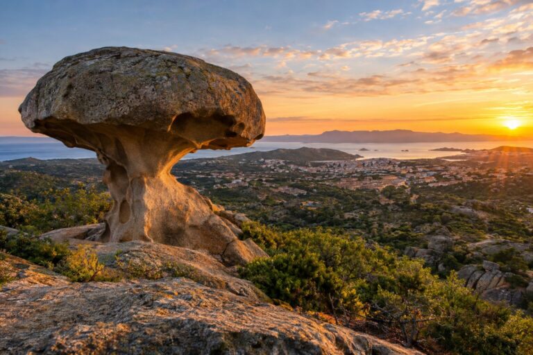 De paddenstoelvormige granietrots Il Fungo boven Arzachena in Noord-Sardinië