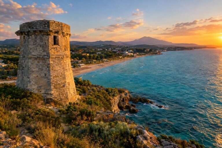 Venetiaanse stenen wachttoren bij het strand van Tsilivi op Zakynthos.