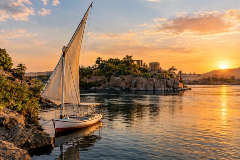 Traditionele feloek aangemeerd bij Elephantine-eiland op de Nijl in Aswan.